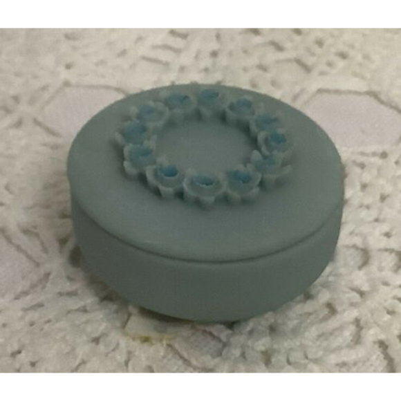 Vintage Round Porcelain Trinket Box With Procelain Flowers Blue 1.75” - Picture 2 of 4